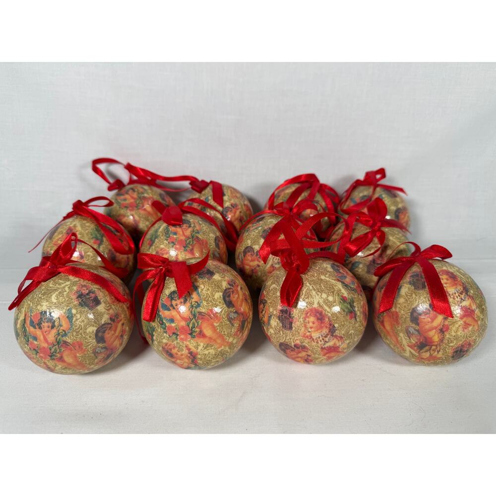 Set of 12 Victorian Style Cherub Christmas Ornaments Decoupage Angel Baubles - Picture 2 of 5